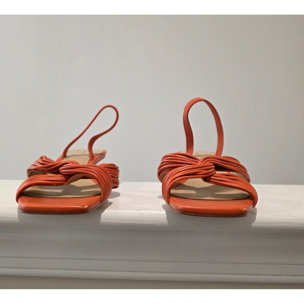 Women's sz 6 M Michael Kors Alessia Kitten Sandals Orange Leather Slingback - Picture 2 of 9